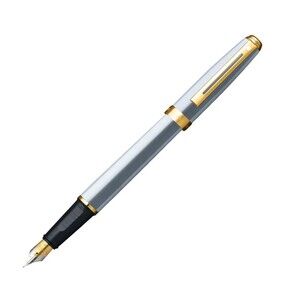 SHEAFFER White Dot Prelude Fountain Pen Brushed Chrome with 22K Gold Plate NEW